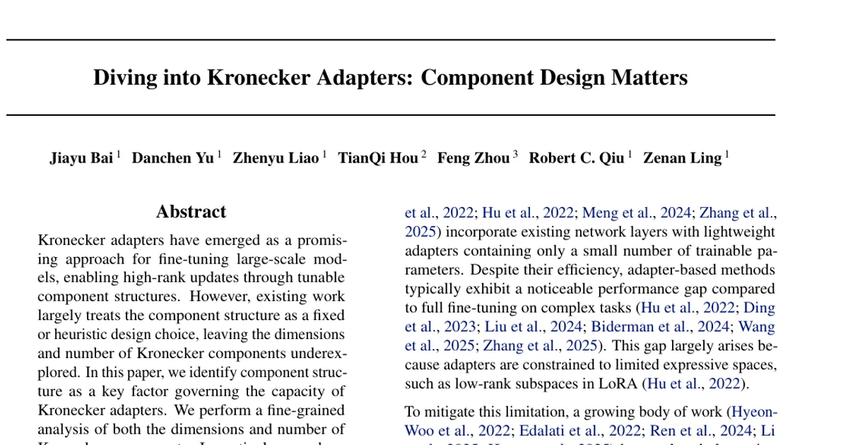 Diving into Kronecker Adapters: Component Design Matters