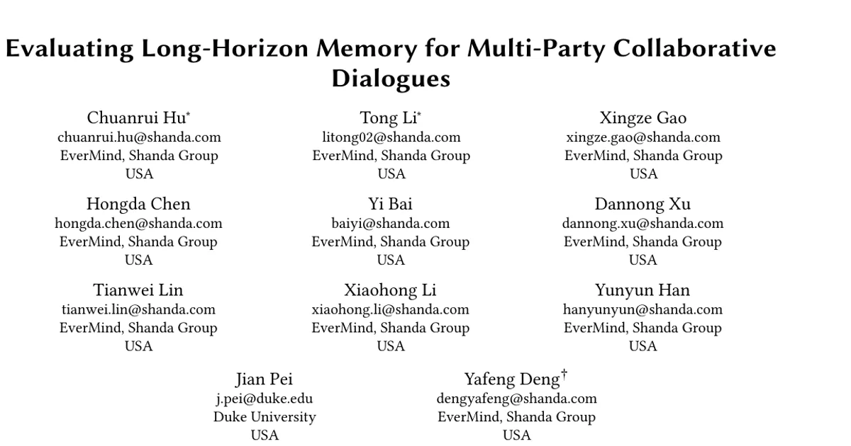 Evaluating Long-Horizon Memory for Multi-Party Collaborative Dialogues