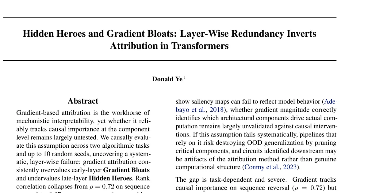 Hidden Heroes and Gradient Bloats: Layer-Wise Redundancy Inverts Attribution in Transformers