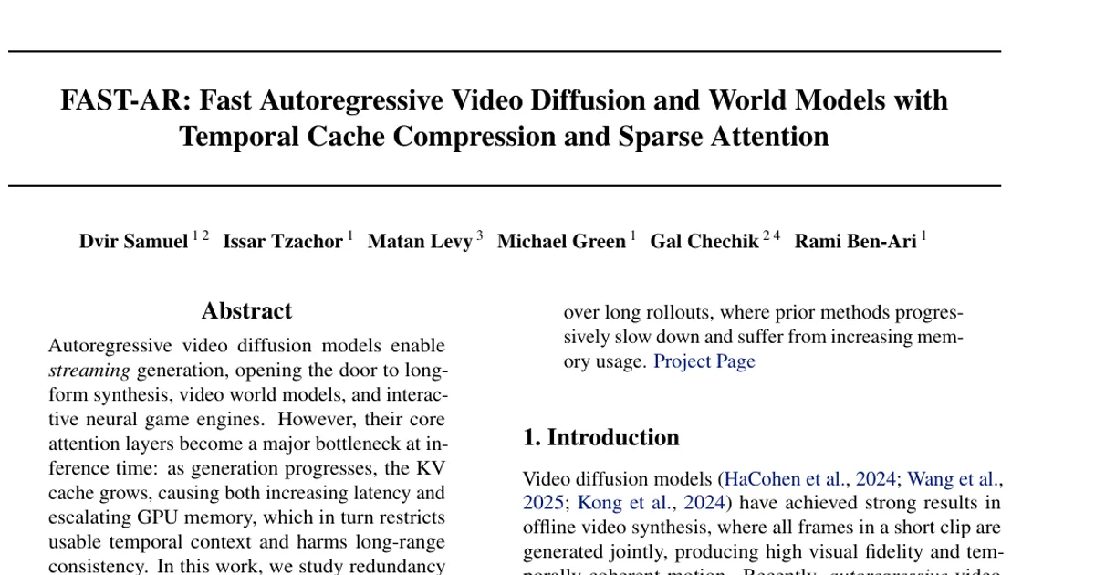 Fast Autoregressive Video Diffusion and World Models with Temporal Cache Compression and Sparse Attention