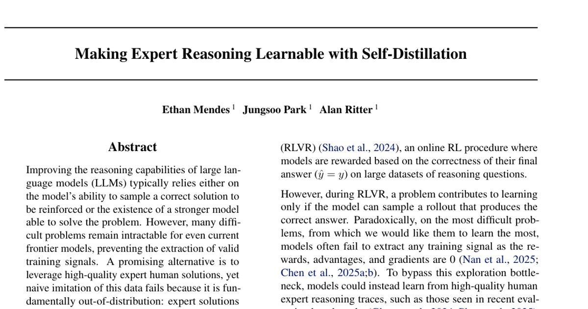 Making Expert Reasoning Learnable with Self-Distillation