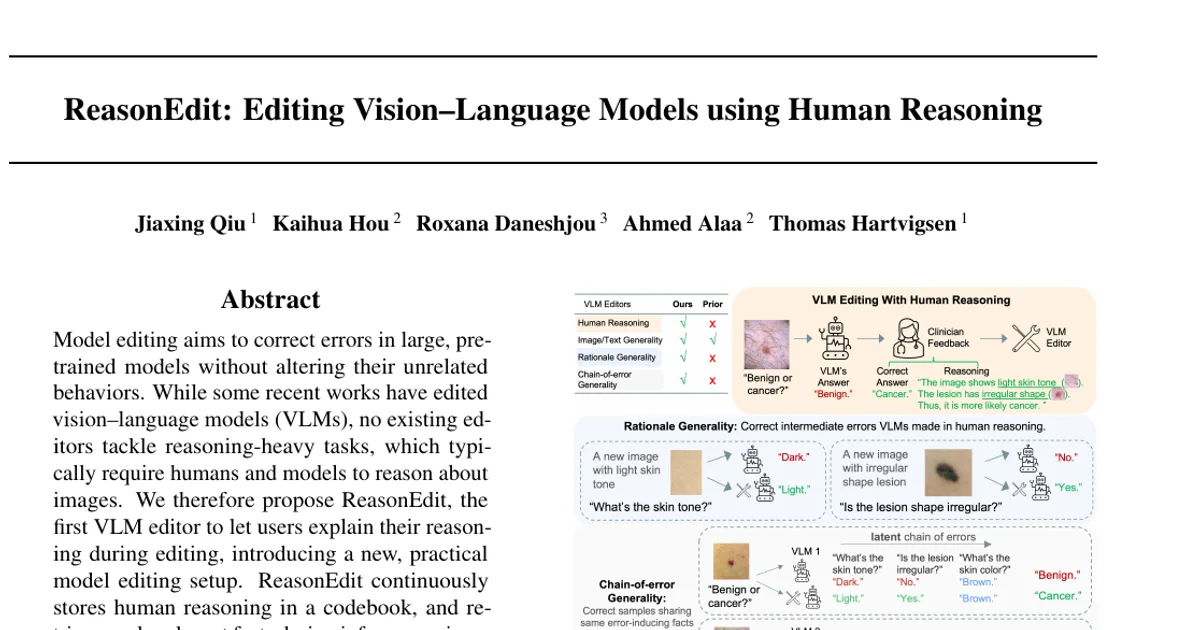 ReasonEdit: Editing Vision-Language Models using Human Reasoning