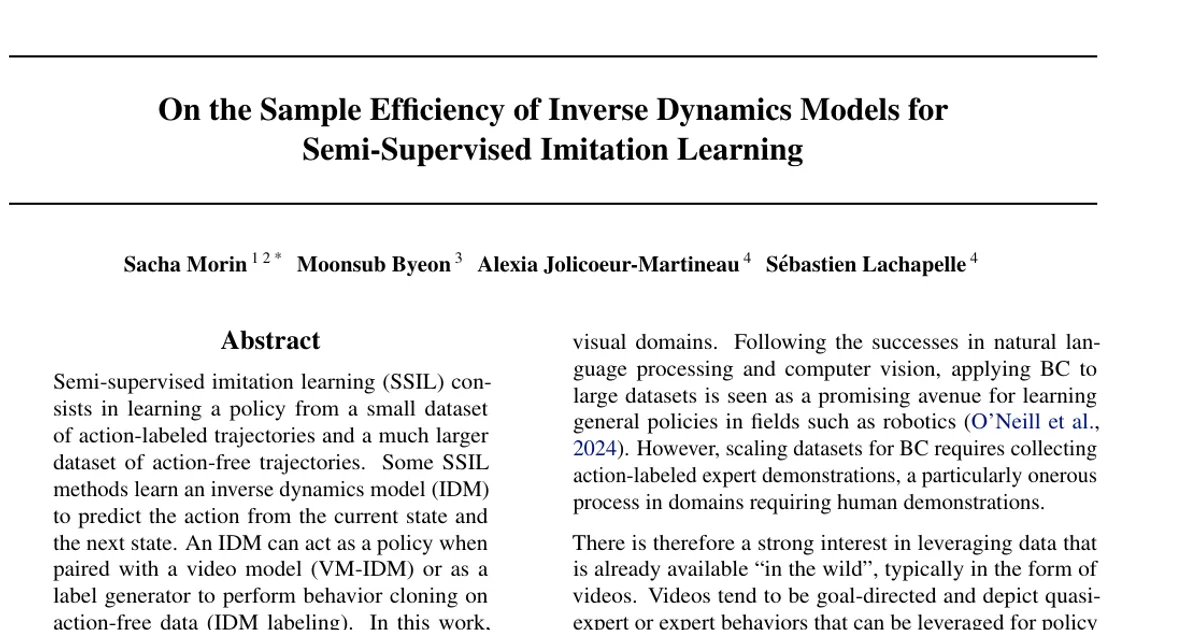 On the Sample Efficiency of Inverse Dynamics Models for Semi-Supervised Imitation Learning