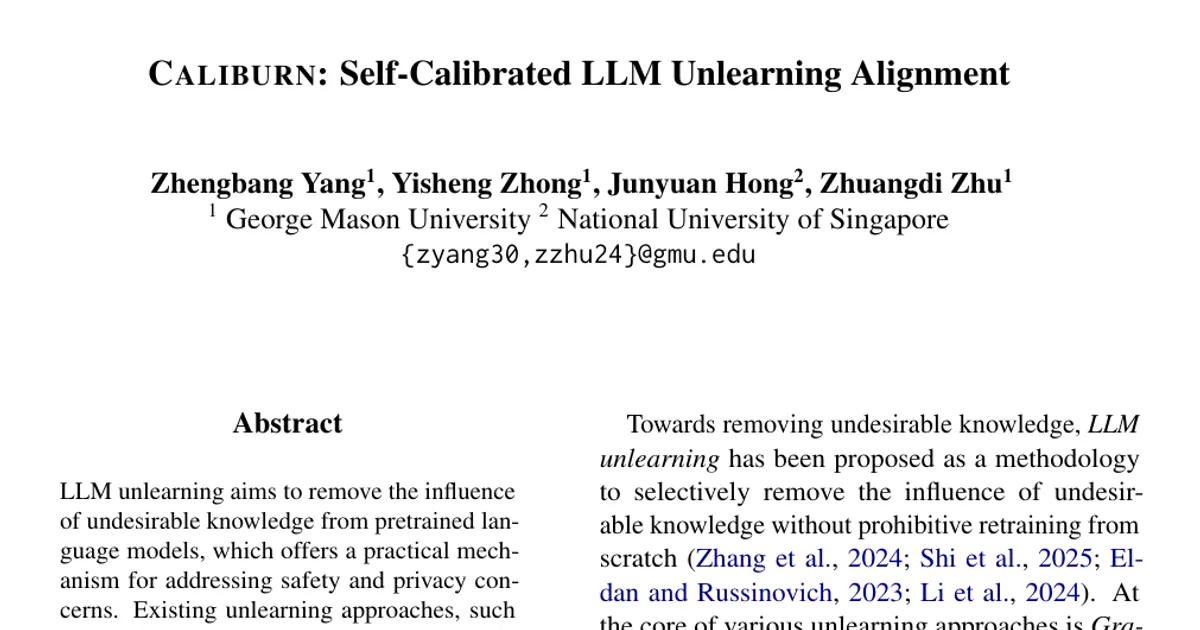 CALIBURN: Self-Calibrated LLM Unlearning Alignment