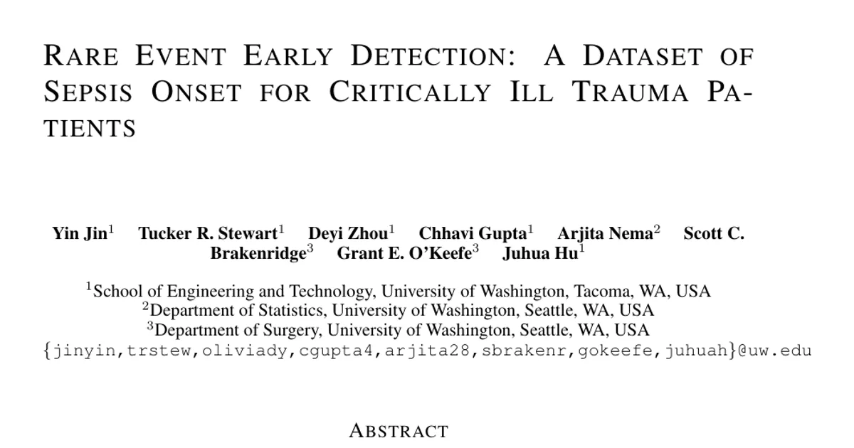 Rare Event Early Detection: A Dataset of Sepsis Onset for Critically Ill Trauma Patients