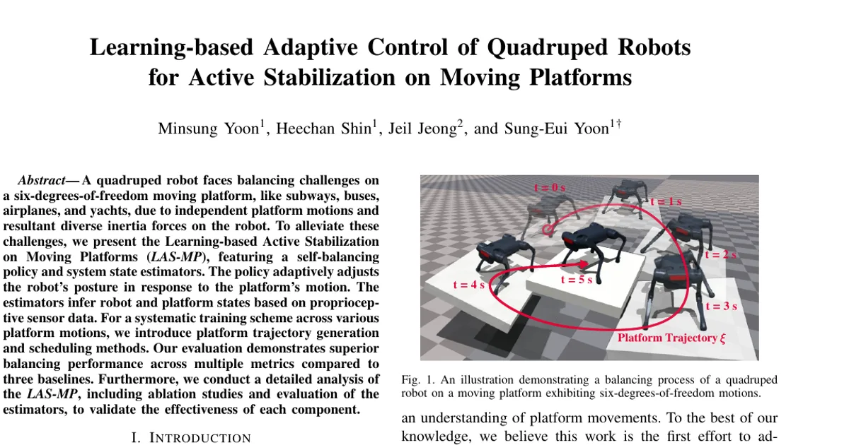 Learning-based Adaptive Control of Quadruped Robots for Active Stabilization on Moving Platforms