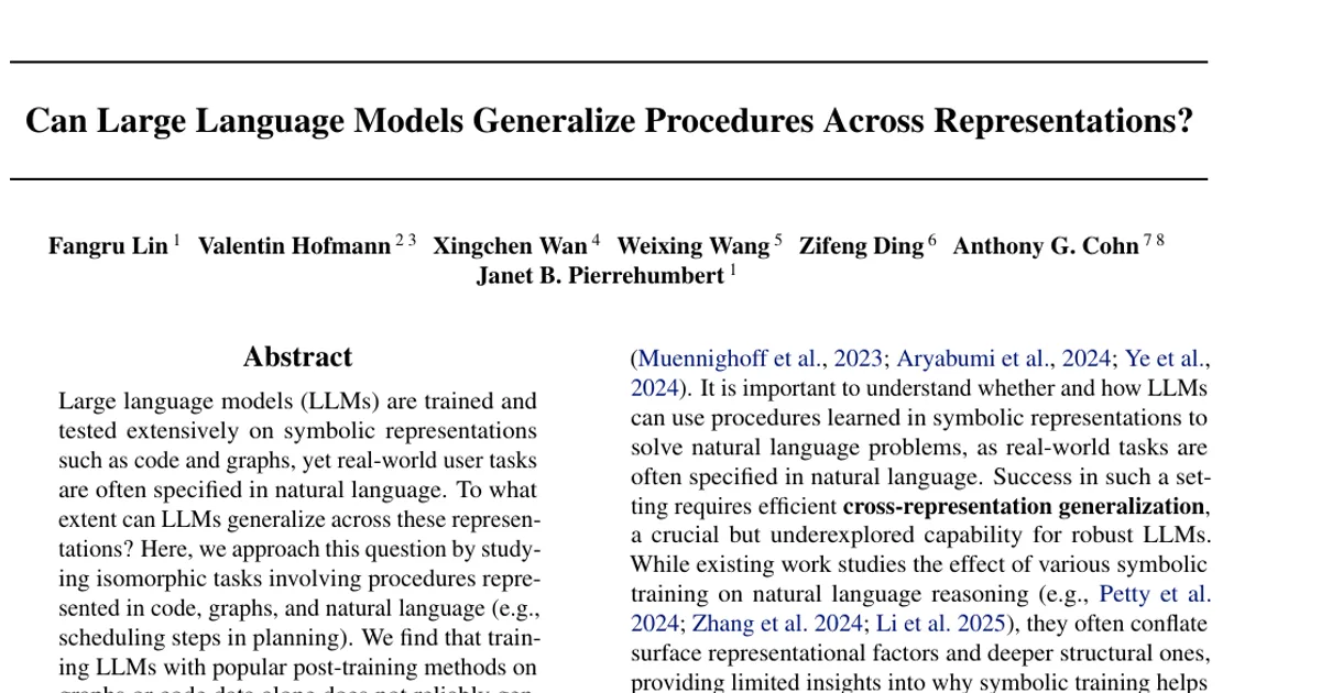Can Large Language Models Generalize Procedures Across Representations?