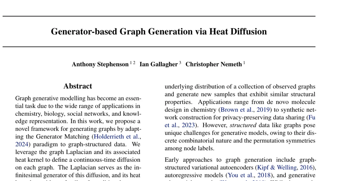 Generator-based Graph Generation via Heat Diffusion