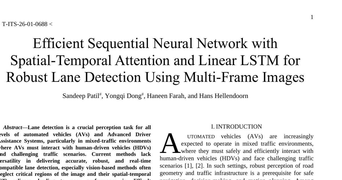Efficient Sequential Neural Network with Spatial-Temporal Attention and Linear LSTM for Robust Lane Detection Using Multi-Frame Images