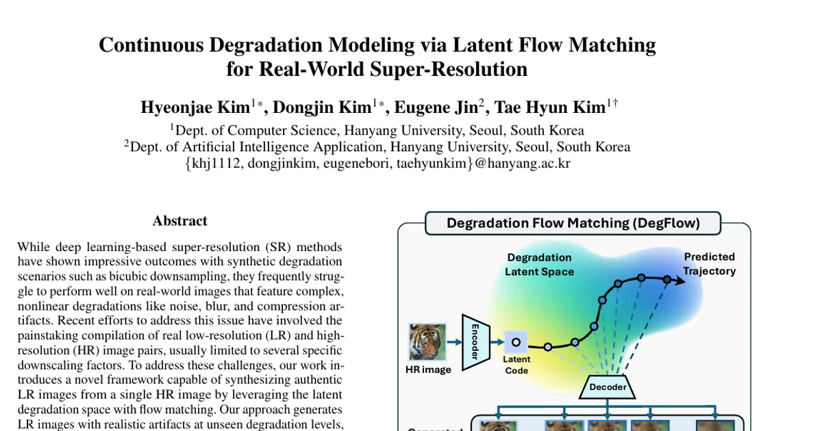 Continuous Degradation Modeling via Latent Flow Matching for Real-World Super-Resolution