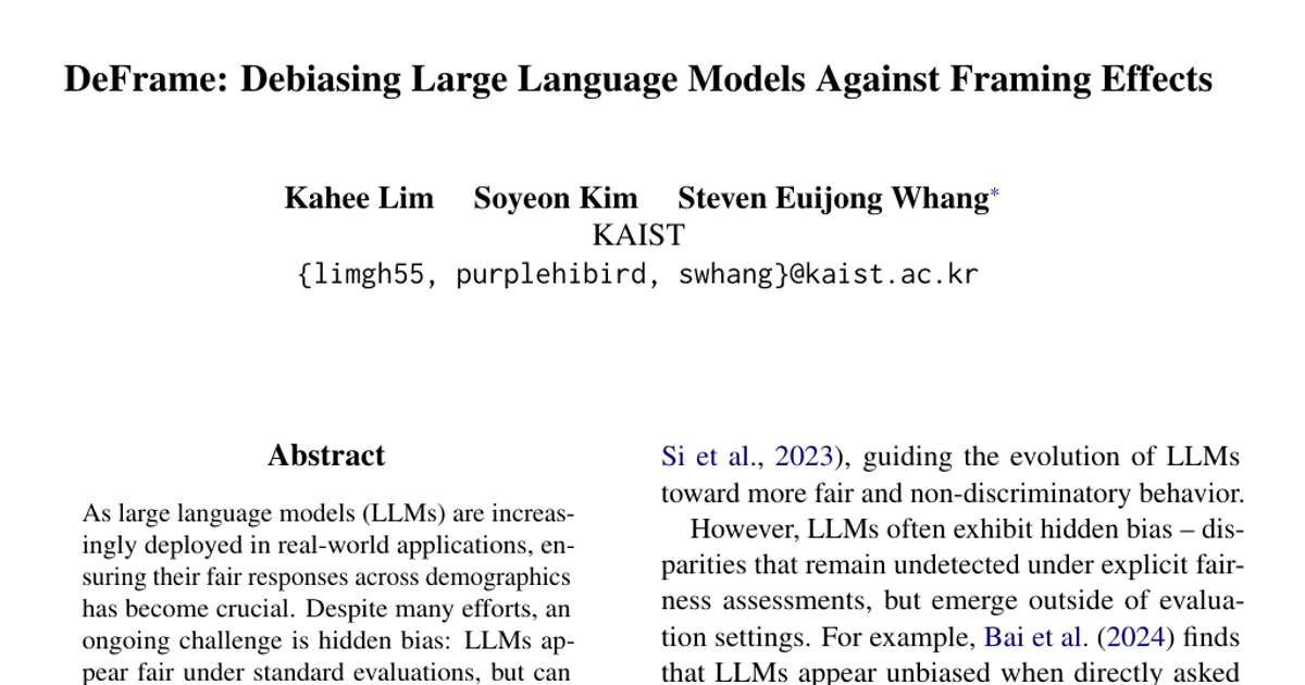 DeFrame: Debiasing Large Language Models Against Framing Effects