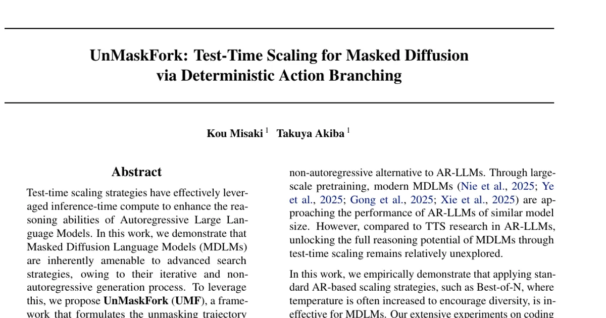 UnMaskFork: Test-Time Scaling for Masked Diffusion via Deterministic Action Branching