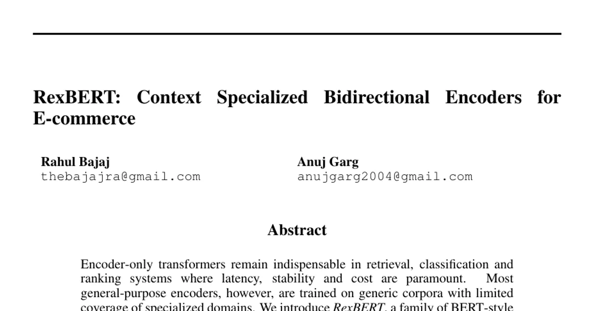RexBERT: Context Specialized Bidirectional Encoders for E-commerce