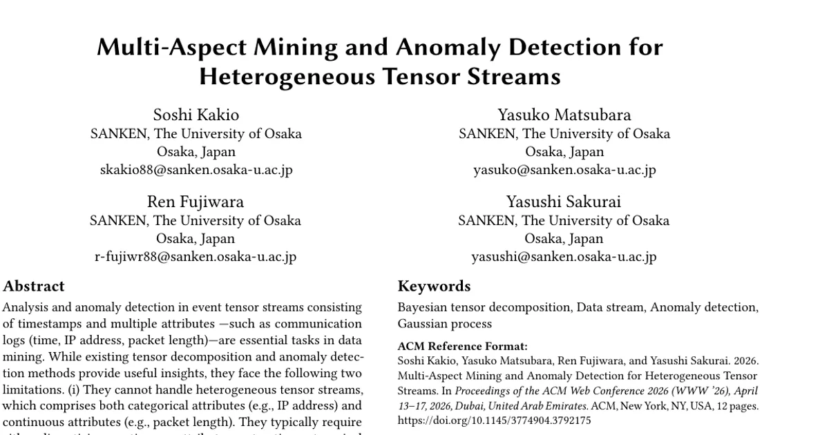 Multi-Aspect Mining and Anomaly Detection for Heterogeneous Tensor Streams