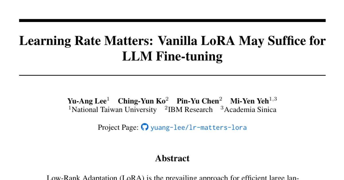 Learning Rate Matters: Vanilla LoRA May Suffice for LLM Fine-tuning