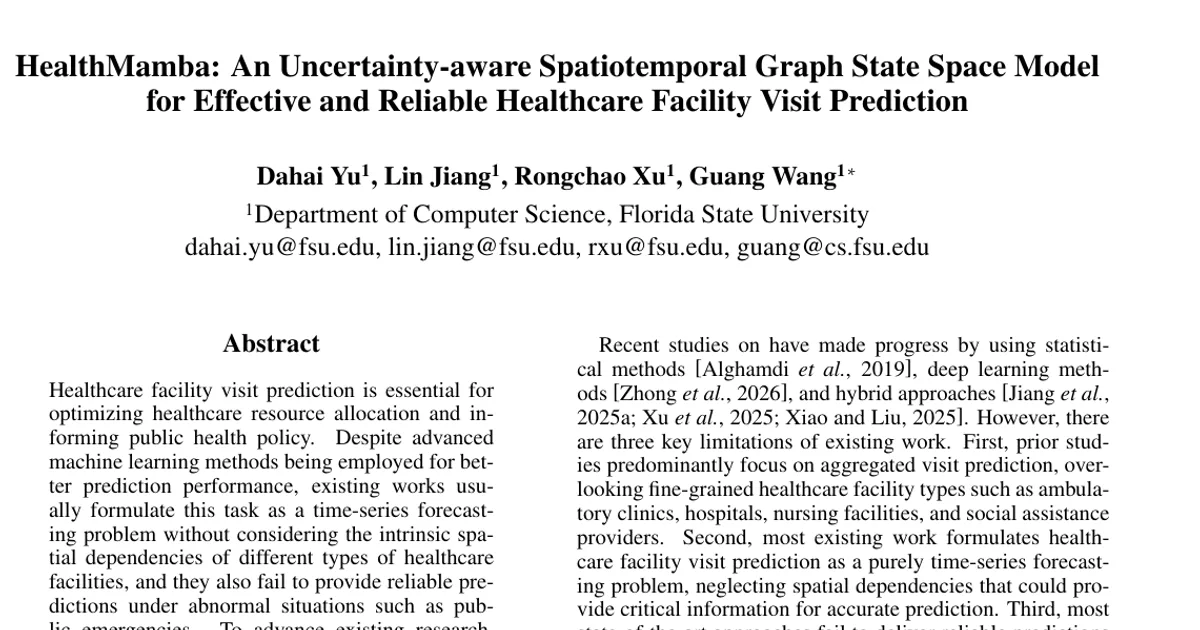 HealthMamba: An Uncertainty-aware Spatiotemporal Graph State Space Model for Effective and Reliable Healthcare Facility Visit Prediction