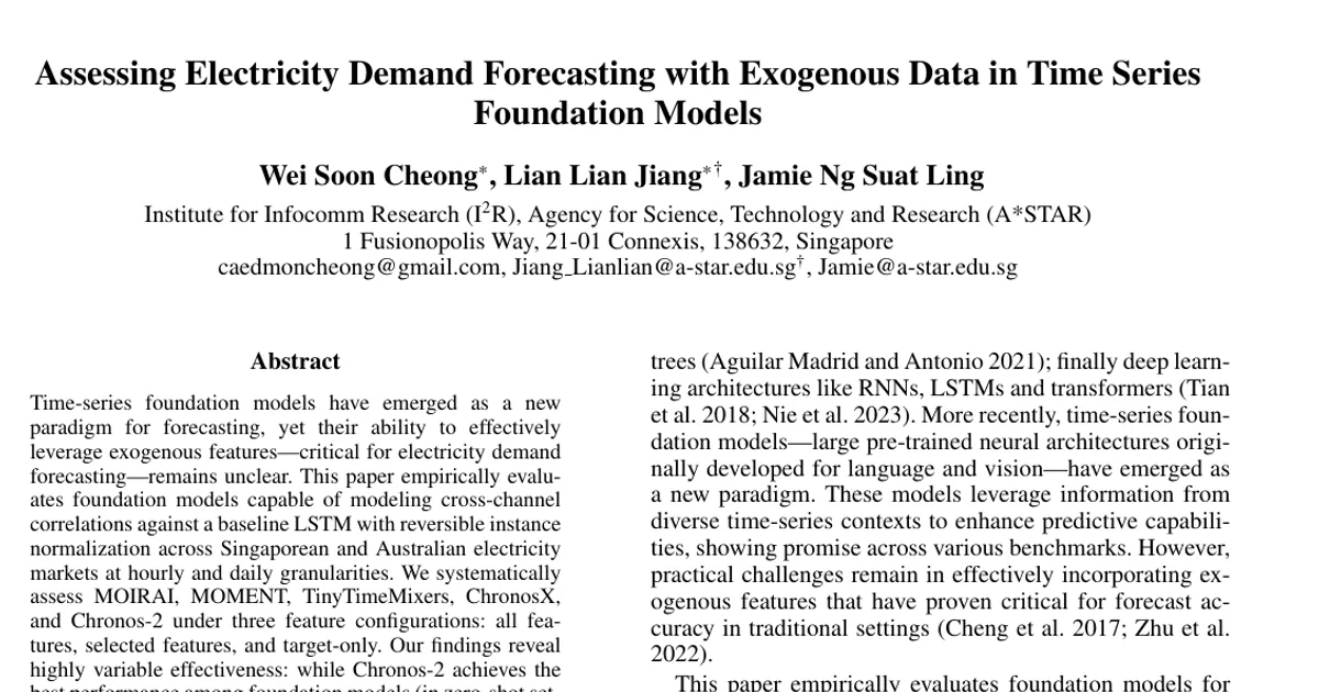 Assessing Electricity Demand Forecasting with Exogenous Data in Time Series Foundation Models
