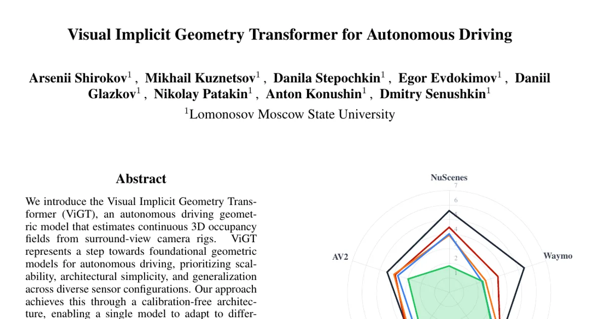 Visual Implicit Geometry Transformer for Autonomous Driving