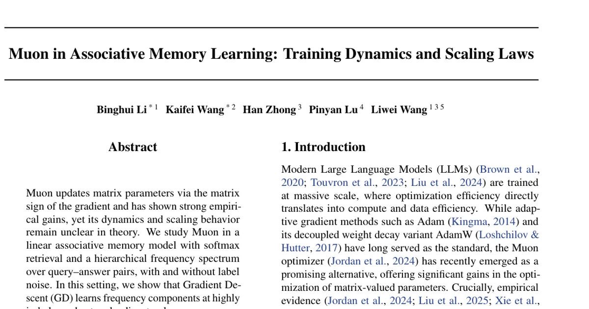 Muon in Associative Memory Learning: Training Dynamics and Scaling Laws