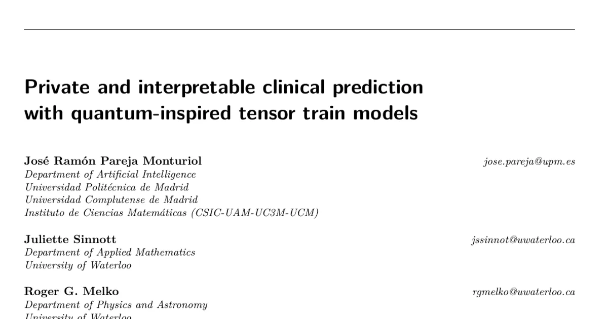 Private and interpretable clinical prediction with quantum-inspired tensor train models