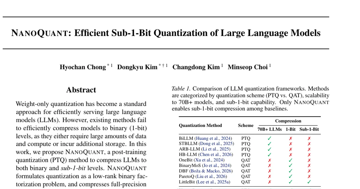 NanoQuant: Efficient Sub-1-Bit Quantization of Large Language Models