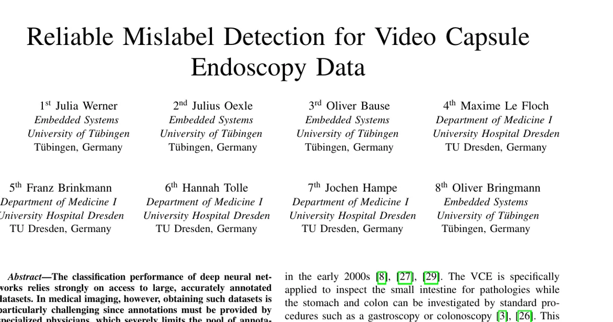 Reliable Mislabel Detection for Video Capsule Endoscopy Data