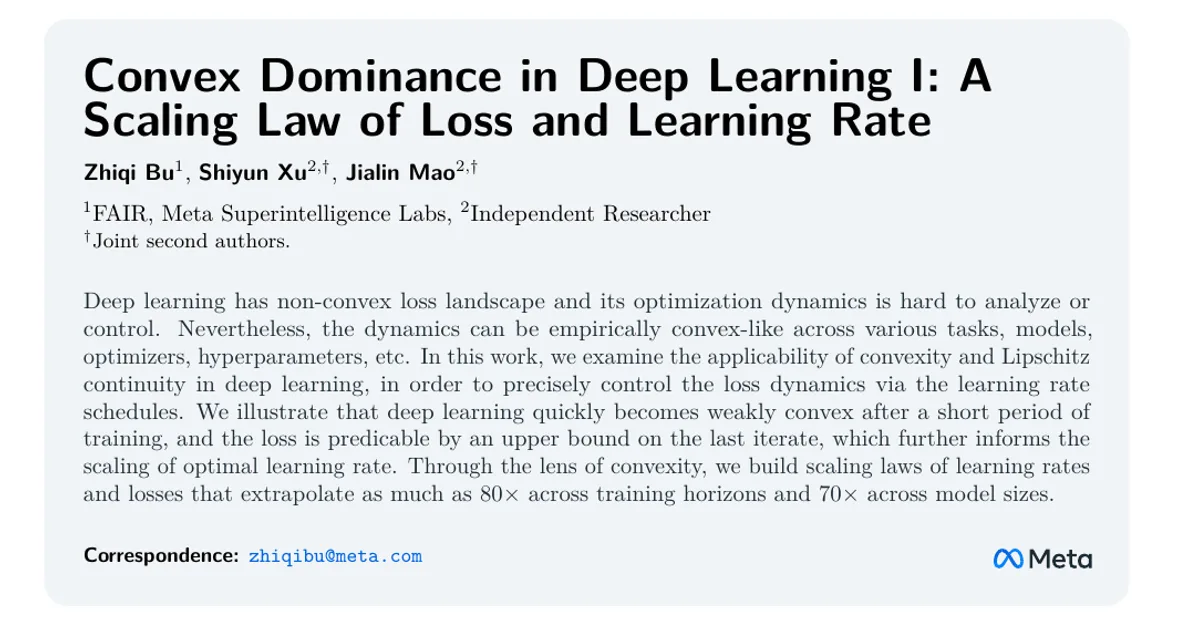 Convex Dominance in Deep Learning I: A Scaling Law of Loss and Learning Rate