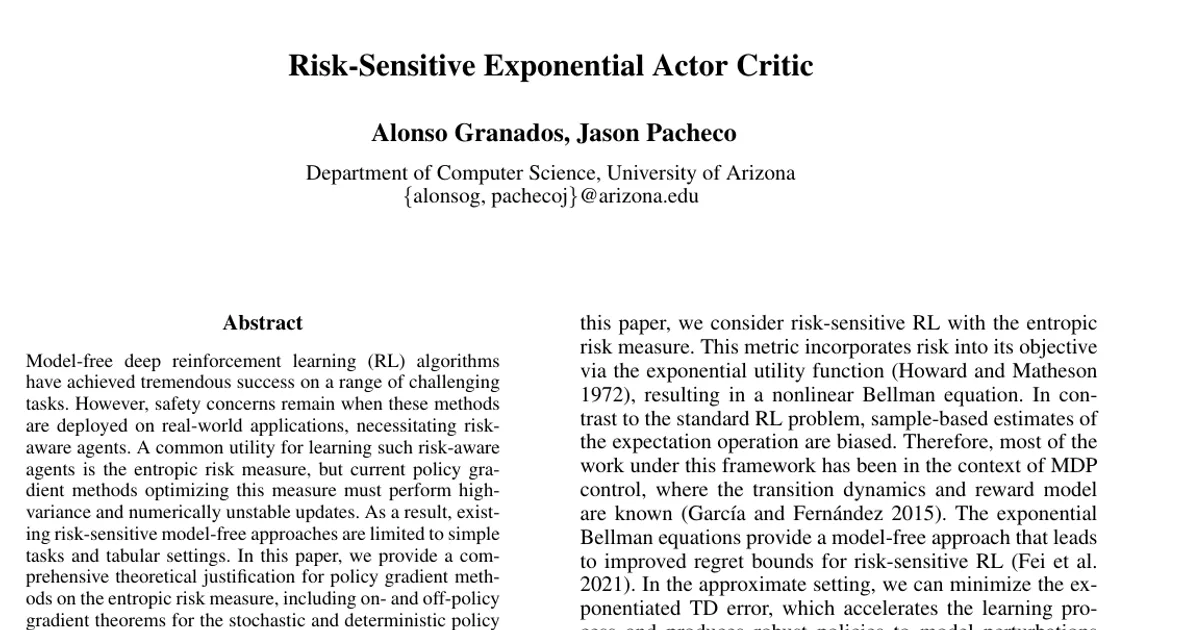 Risk-Sensitive Exponential Actor Critic