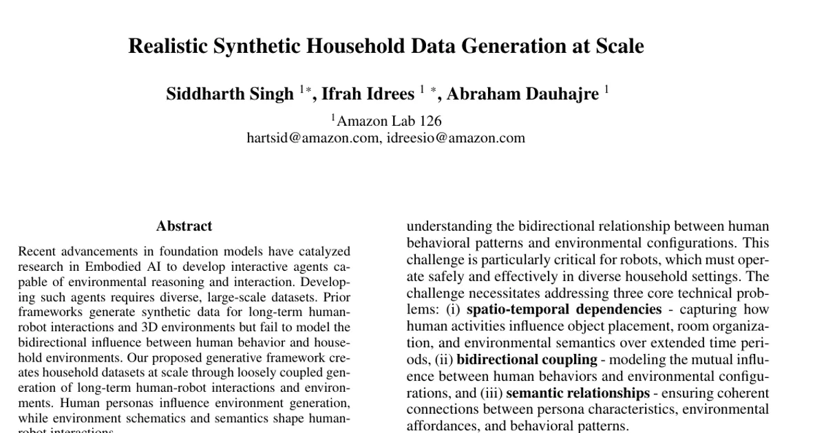 Realistic Synthetic Household Data Generation at Scale