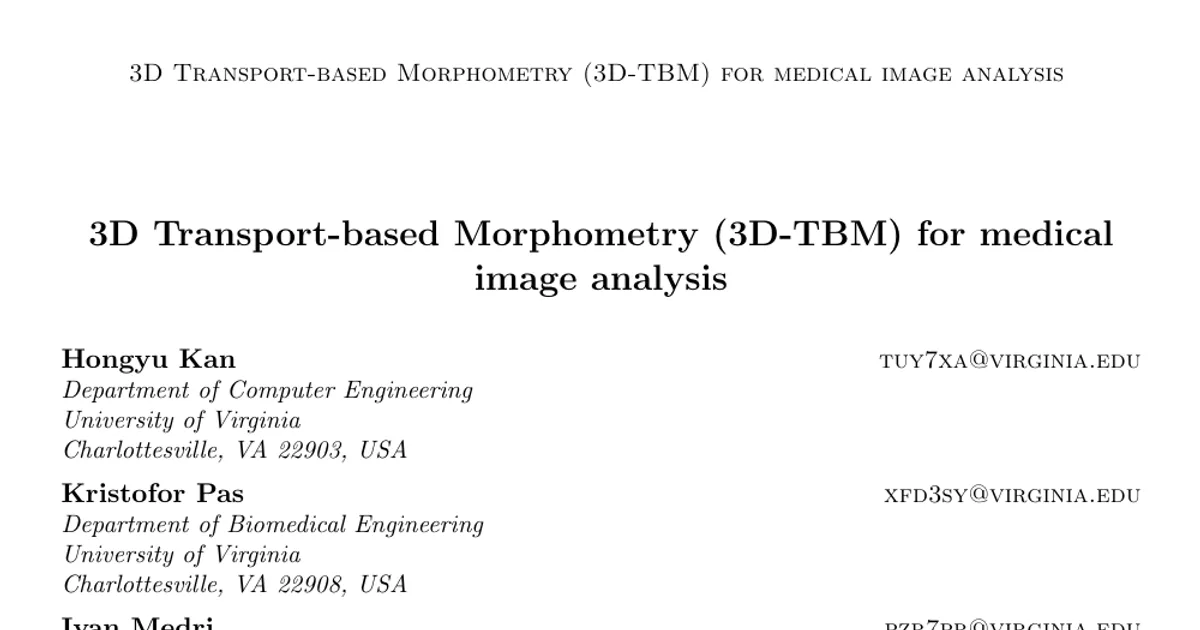3D Transport-based Morphometry (3D-TBM) for medical image analysis