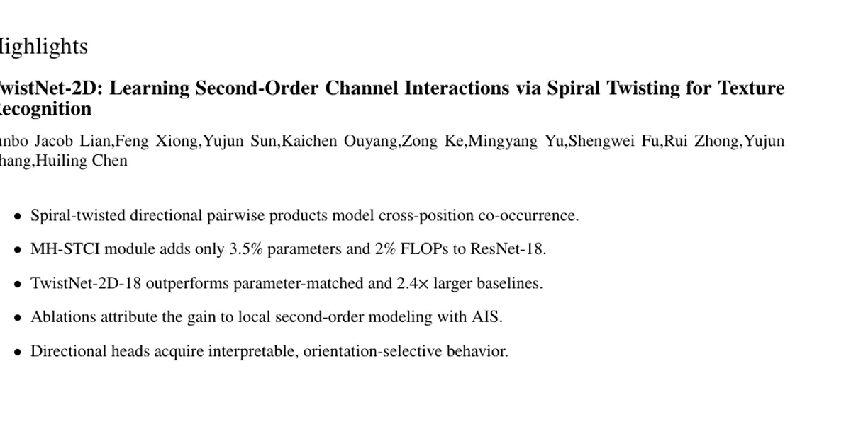 TwistNet-2D: Learning Second-Order Channel Interactions via Spiral Twisting for Texture Recognition