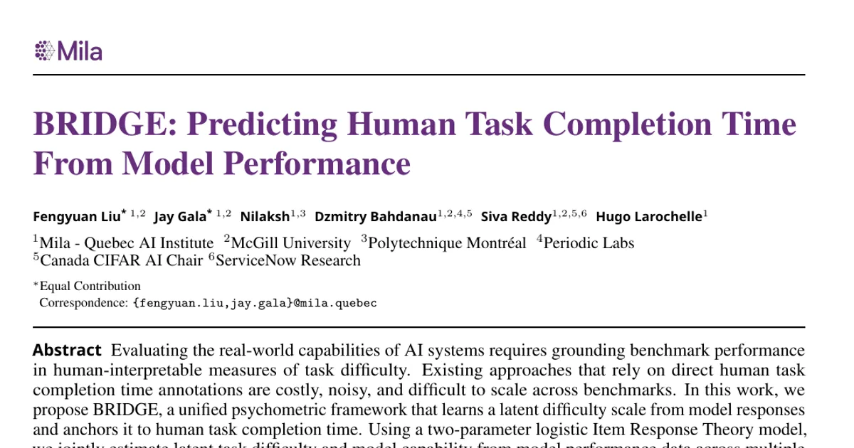 BRIDGE: Predicting Human Task Completion Time From Model Performance