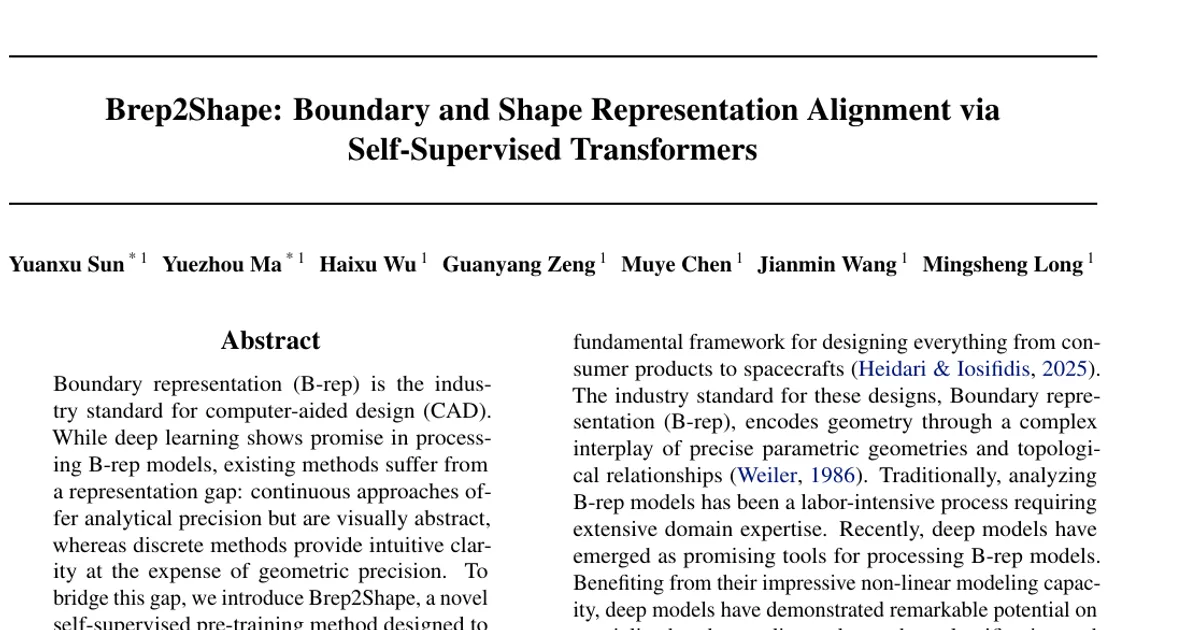 Brep2Shape: Boundary and Shape Representation Alignment via Self-Supervised Transformers
