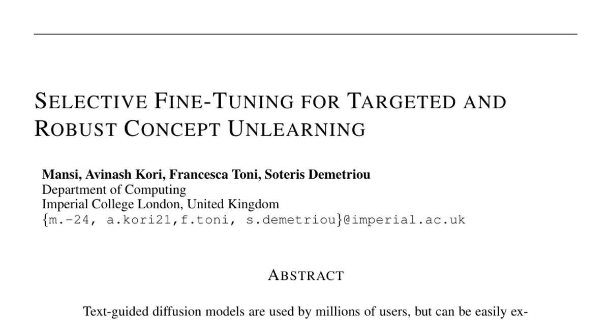 Selective Fine-Tuning for Targeted and Robust Concept Unlearning