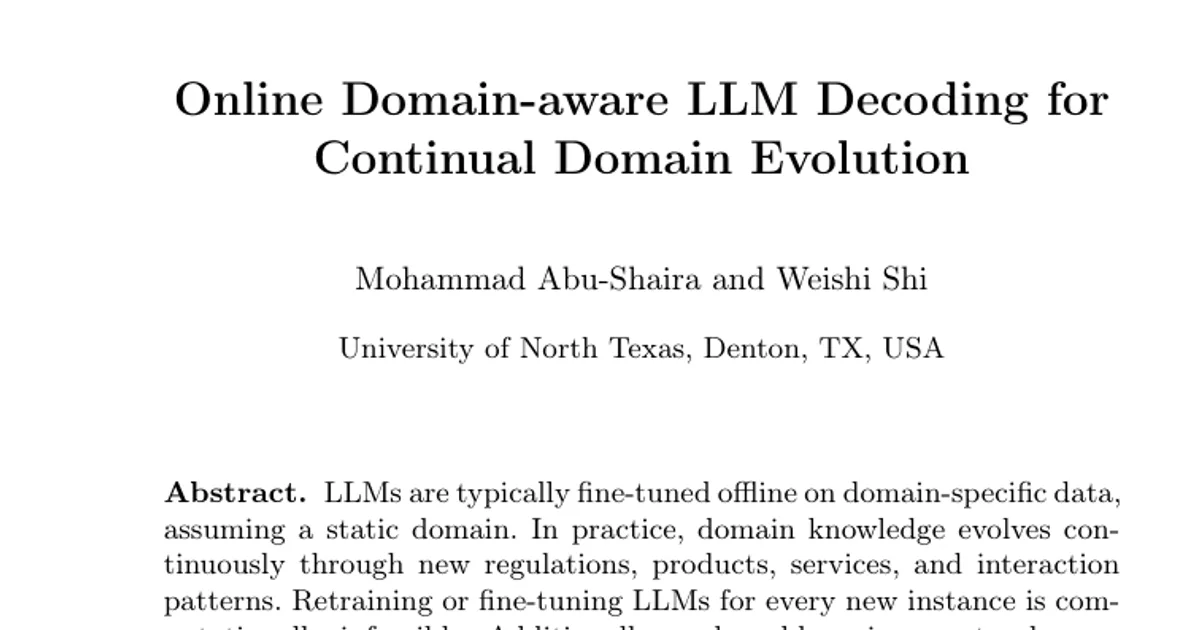 Online Domain-aware LLM Decoding for Continual Domain Evolution
