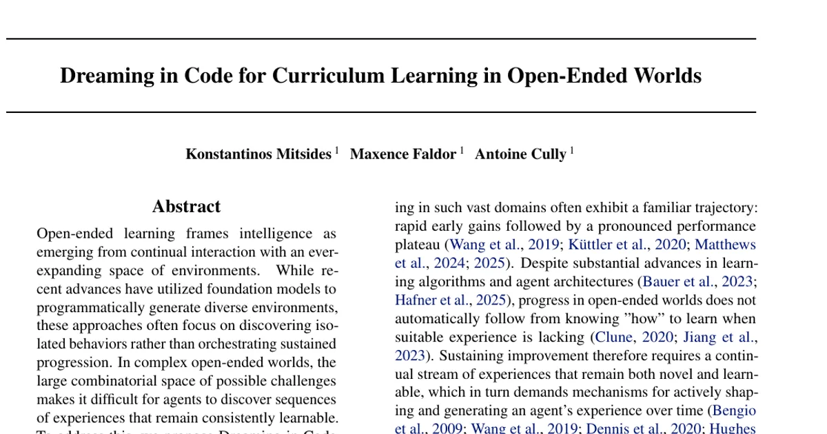 Dreaming in Code for Curriculum Learning in Open-Ended Worlds