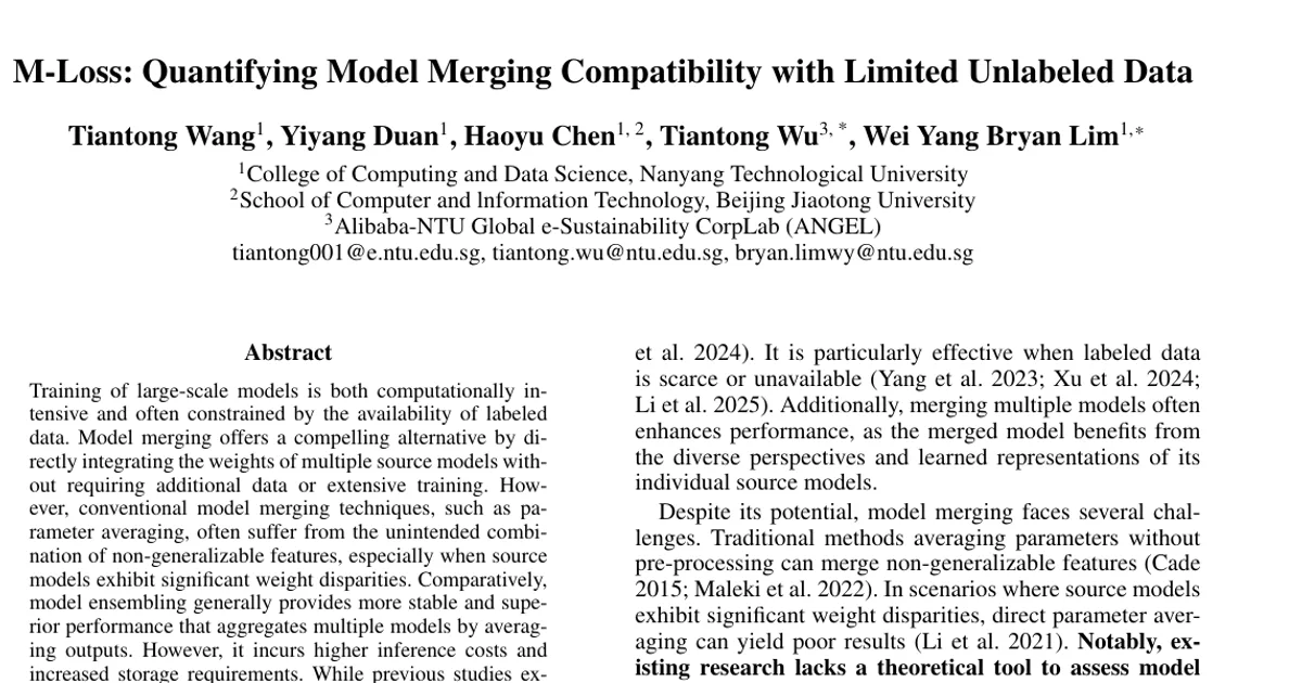 M-Loss: Quantifying Model Merging Compatibility with Limited Unlabeled Data