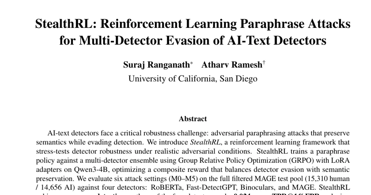 StealthRL: Reinforcement Learning Paraphrase Attacks for Multi-Detector Evasion of AI-Text Detectors