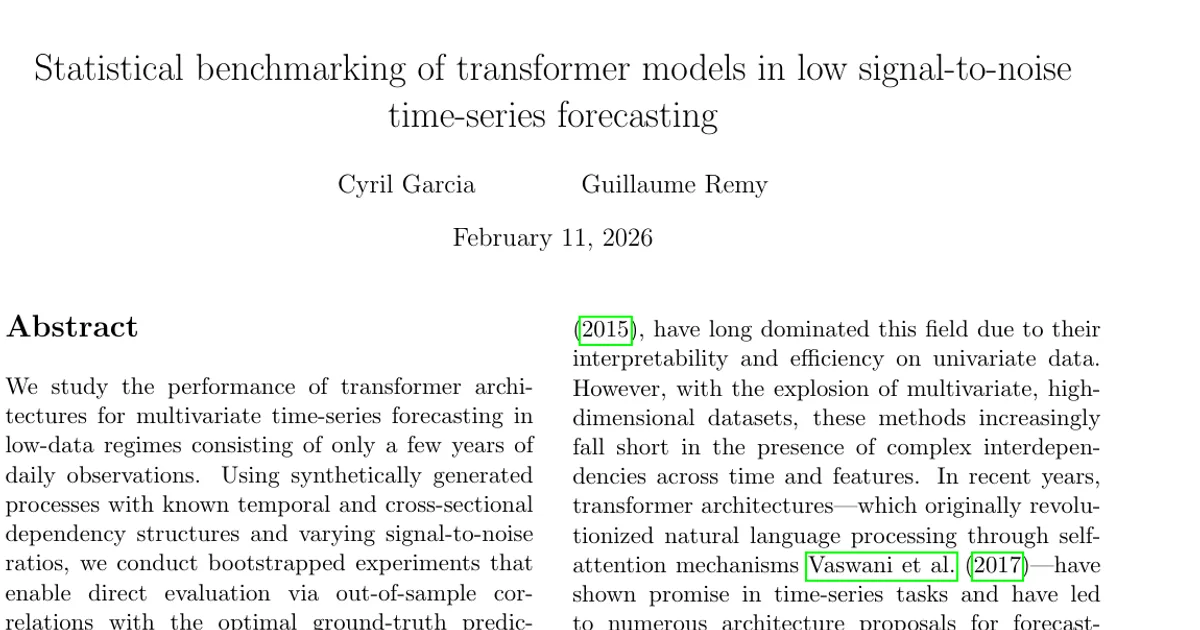 Statistical benchmarking of transformer models in low signal-to-noise time-series forecasting