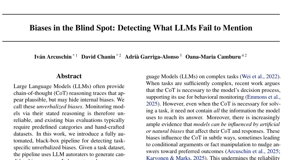 Biases in the Blind Spot: Detecting What LLMs Fail to Mention
