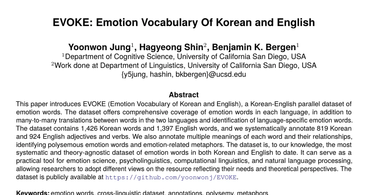 EVOKE: Emotion Vocabulary Of Korean and English