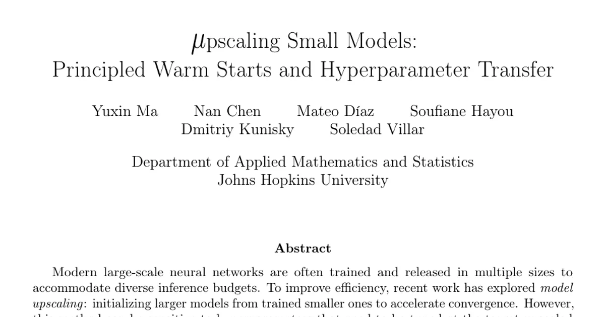 $μ$pscaling small models: Principled warm starts and hyperparameter transfer