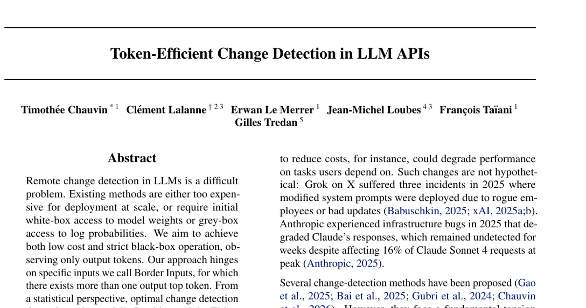 Token-Efficient Change Detection in LLM APIs