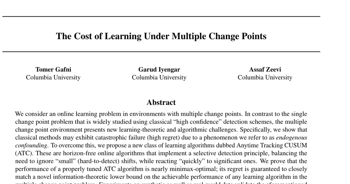 The Cost of Learning Under Multiple Change Points