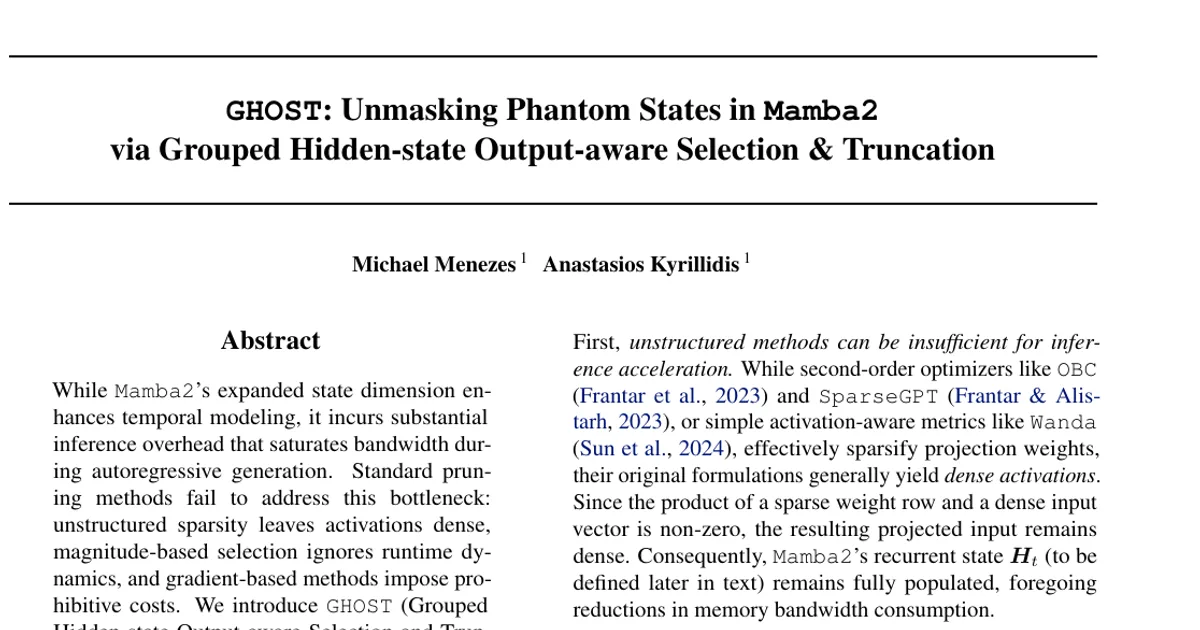 GHOST: Unmasking Phantom States in Mamba2 via Grouped Hidden-state Output-aware Selection & Truncation