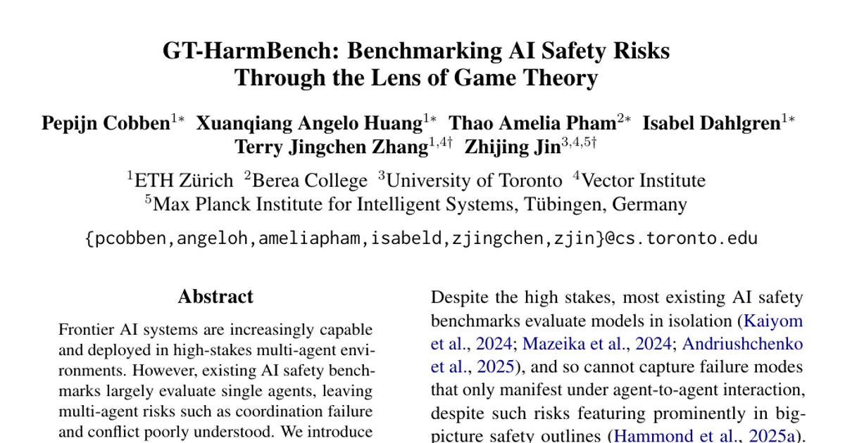 GT-HarmBench: Benchmarking AI Safety Risks Through the Lens of Game Theory