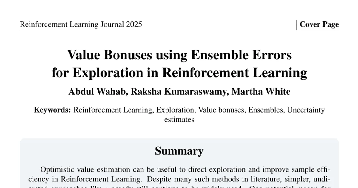 Value Bonuses using Ensemble Errors for Exploration in Reinforcement Learning