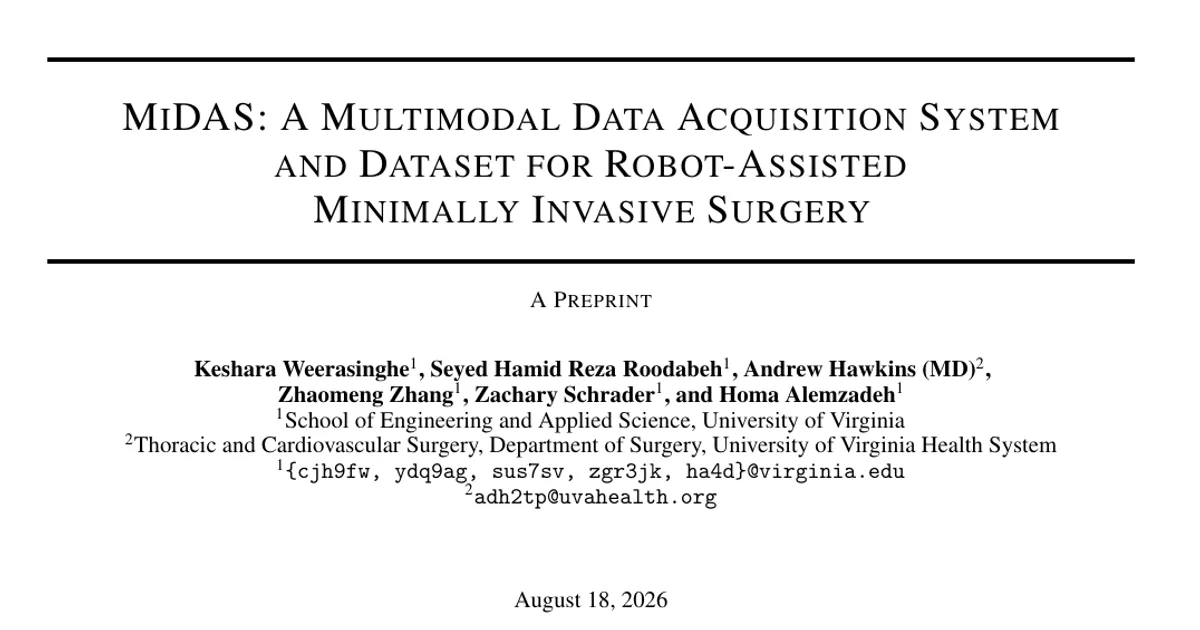 MiDAS: A Multimodal Data Acquisition System and Dataset for Robot-Assisted Minimally Invasive Surgery