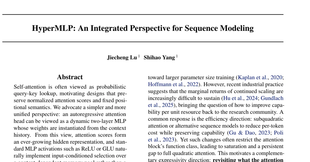 HyperMLP: An Integrated Perspective for Sequence Modeling