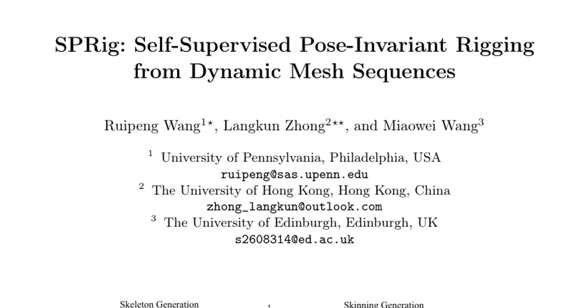 SPRig: Self-Supervised Pose-Invariant Rigging from Mesh Sequences